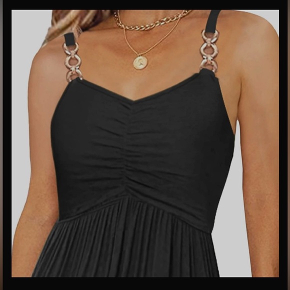 Soesdemo Boho Sleeveless V Neck Spaghetti Strap A Line Sundress w/ Pockets - Picture 3 of 16